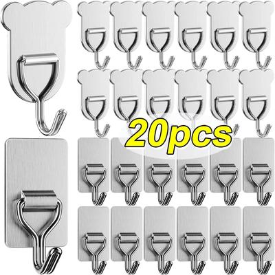 2/20 pezzi Ganci da parete adesivi impermeabili in acciaio inox Ganci da parete resistenti per bagno Cucina Organizzazione Rack di stoccaggio