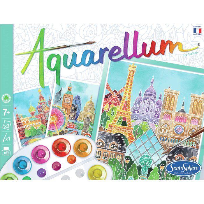 Peinture aquerelle - SENTOSPHERE - Aquarellum - Capitales - 9 couleurs - 3 tableaux - Sertissage sur papier Vélin - Des 7 ans