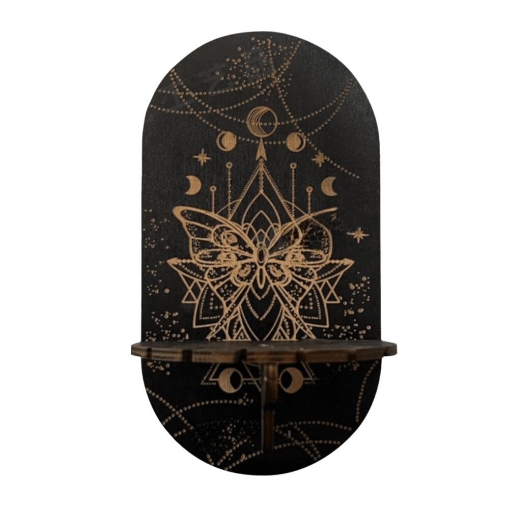 Gothic Wooden Wall Mounted Shelf Sun Moon Butterfly Wall Storage Rack Hanging Design 2D Printed Wall Decoration Bedroom