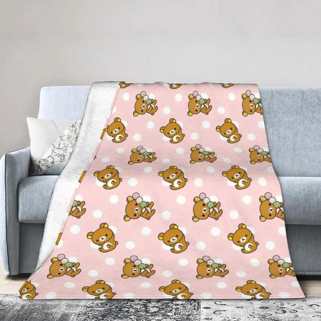 Rilakkuma Leichte Überwurfdecke Weiche Cartoon Flanell Atmungsaktives Design für Zuhause und Outdoor