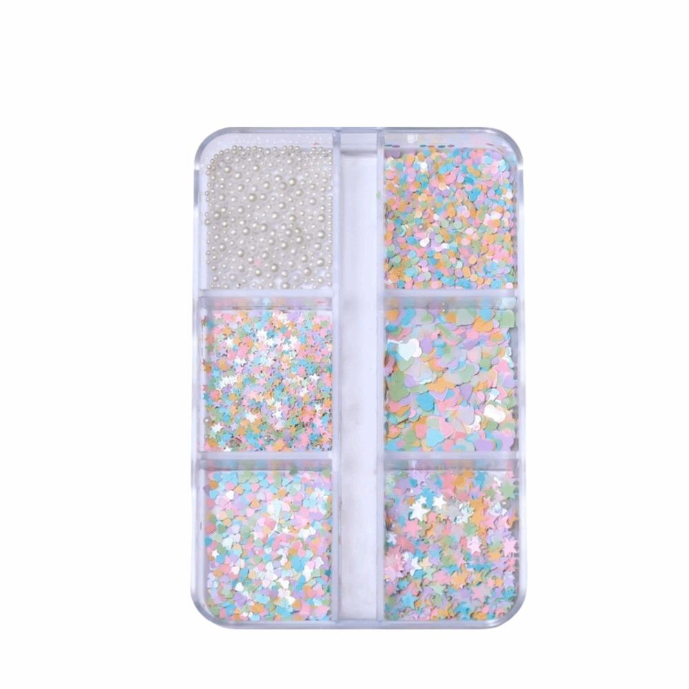 Mixed Shape Nail Art Glitter Set 6 Grids/Box Nail Charms Decorations Manicure Accessories