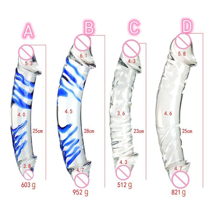 Glass Dildo Penis Both Ends Available With Pattern Extra Thick Sex Toys For Girl Women Lesbian Female Masturbation