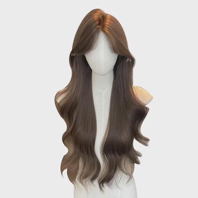 Erying Long Straight Middle Part Wig In Hazelnut Gray-Brown for Women