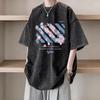 American printed washed short-sleeved T-shirt men's and women's summer trendy brand retro hiphop large size couple's pure cotton top
