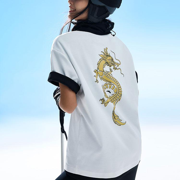 Anta SS22 Golden Dragon Print Sports T-Shirt Unisex Tops White 962228189-1