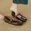 Soft sheepskin retro Mary Jane shoes women's spring and summer new shallow single shoes flat bottom one-word buckle small leather shoes