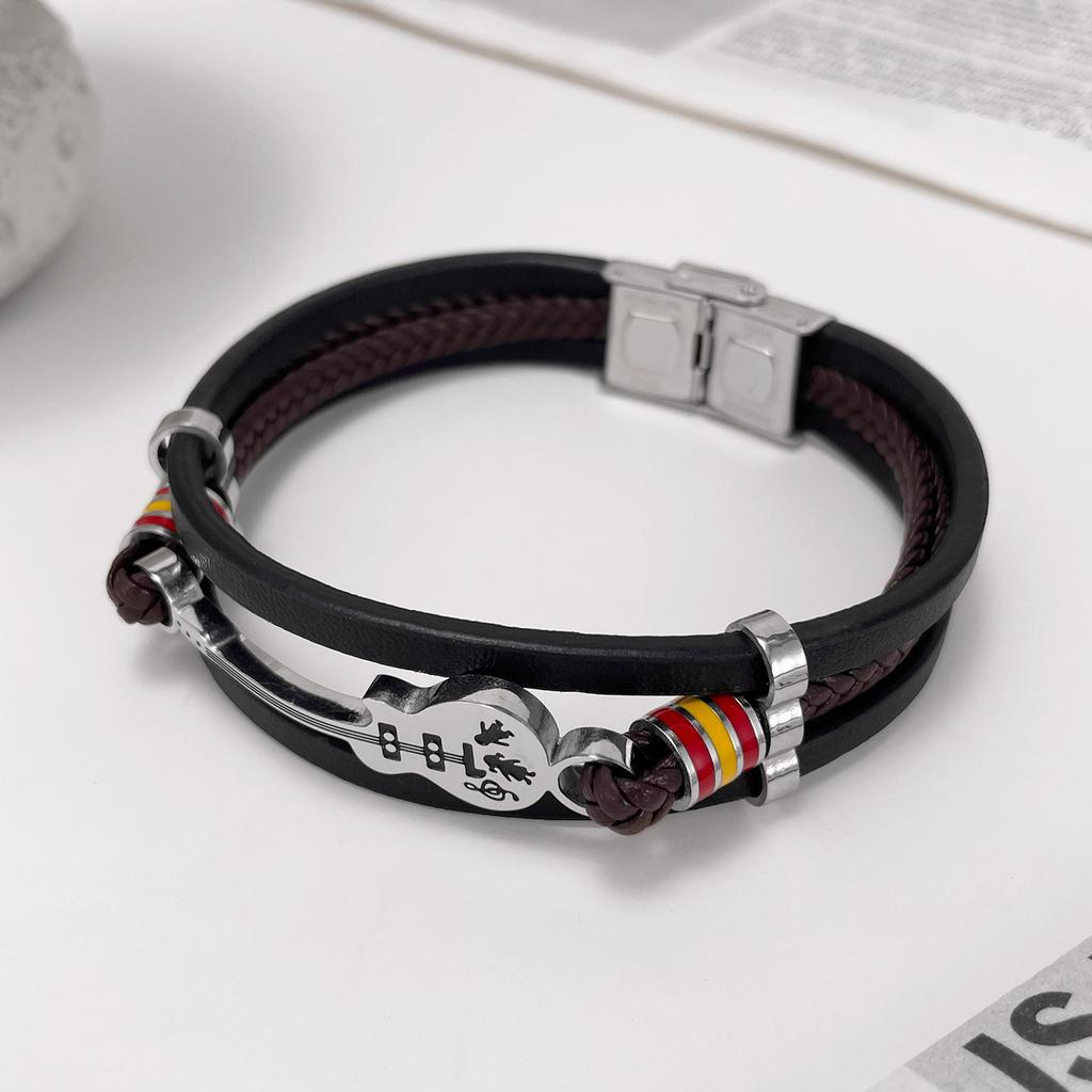 Modny Hip Hop Mini Gitara Skórzana Lina Bransoletka Biżuteria Męska Osobowość Ulica Vintage Pleciona Bransoletka Biżuteria
