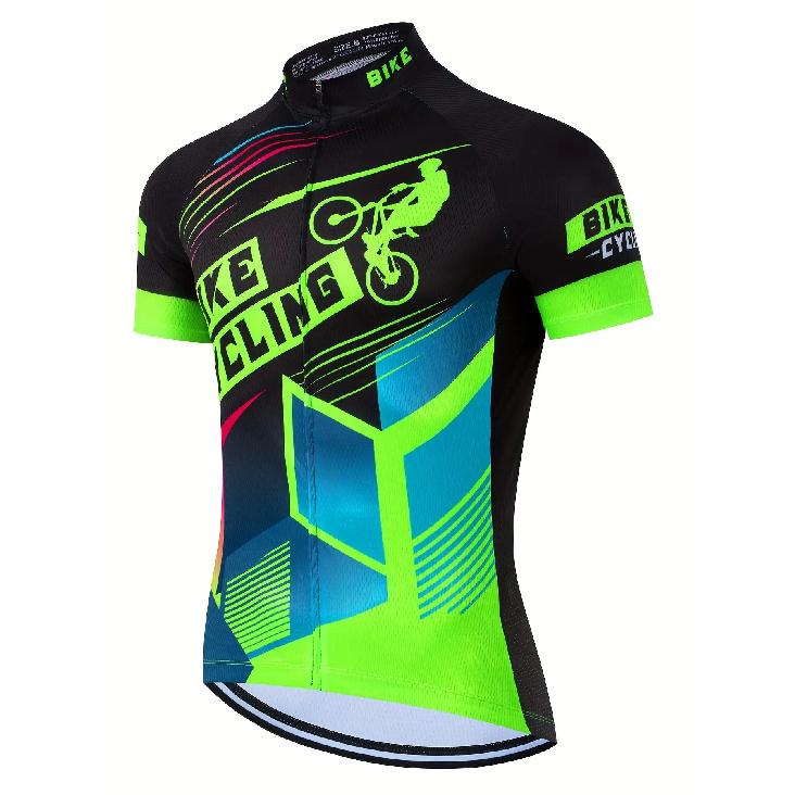 Men'S Cycling Jersey - High-Elasticity Knit Fabric with Reflective Back Design, Breathable Moisture-Wicking Fabric for Road & Mountain Biking,