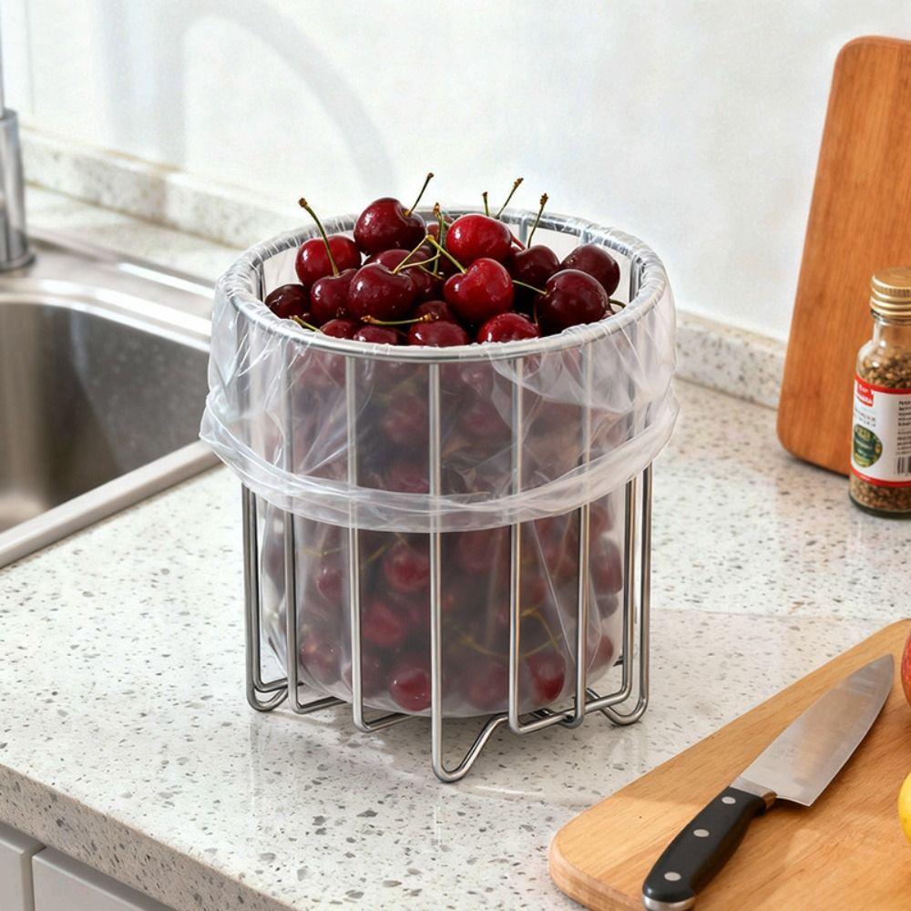 Multifunctional Trash Bag Holder Stainless Steel Rubbish Drain Basket  Organizational Tool