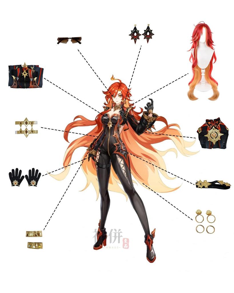 Cosplay Mavuika s parukou Enjin Genshin Cosplay Kostým Kostým pro dospělé Kulturní festival Akce Kostým jeviště Oblečení Mavuika Cosplay Paruka [Kamizu Ryohin]
