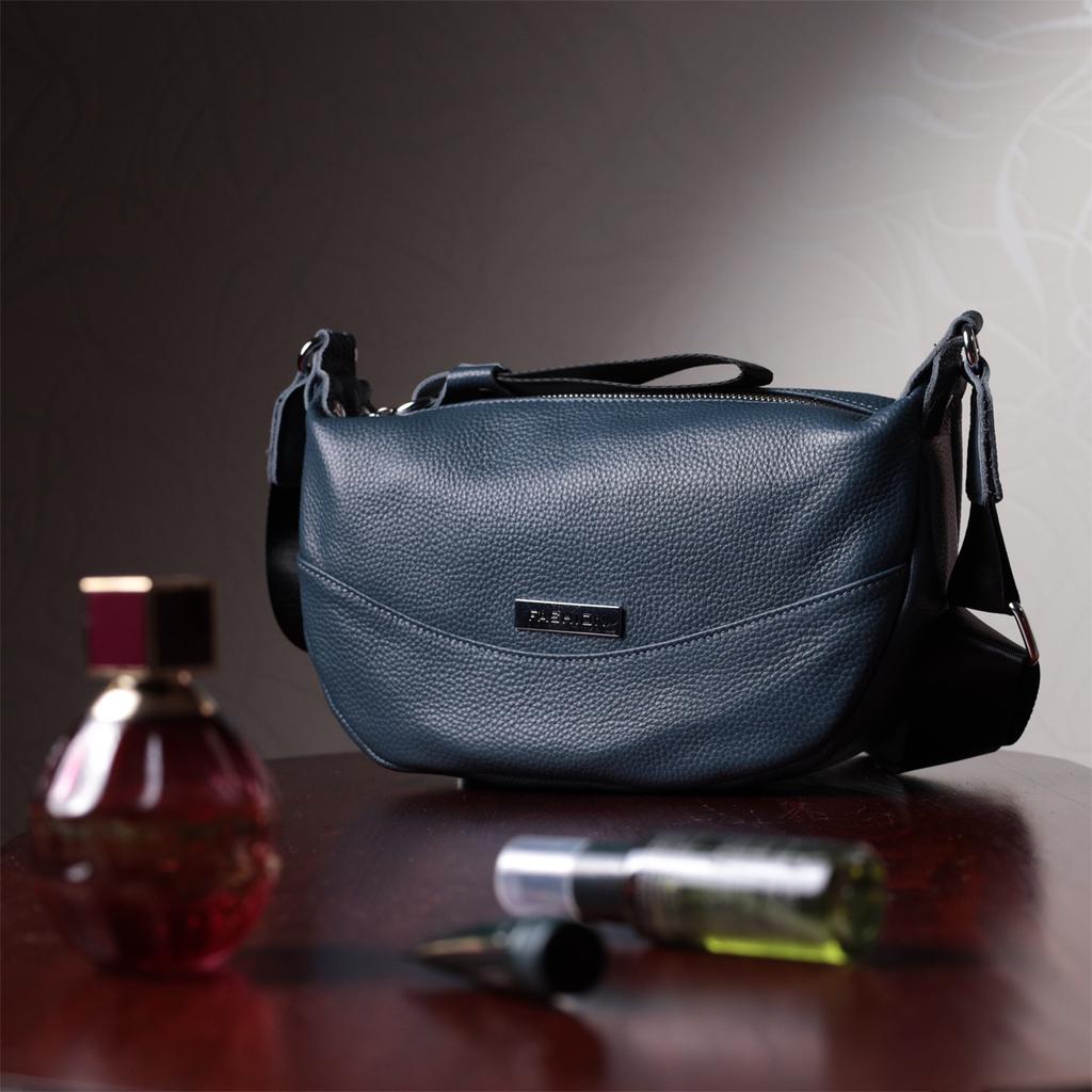 Crossbody Bag for Women with an Unusual Runner Keychain Made of Genuine Leather Vintage 22617 Blue