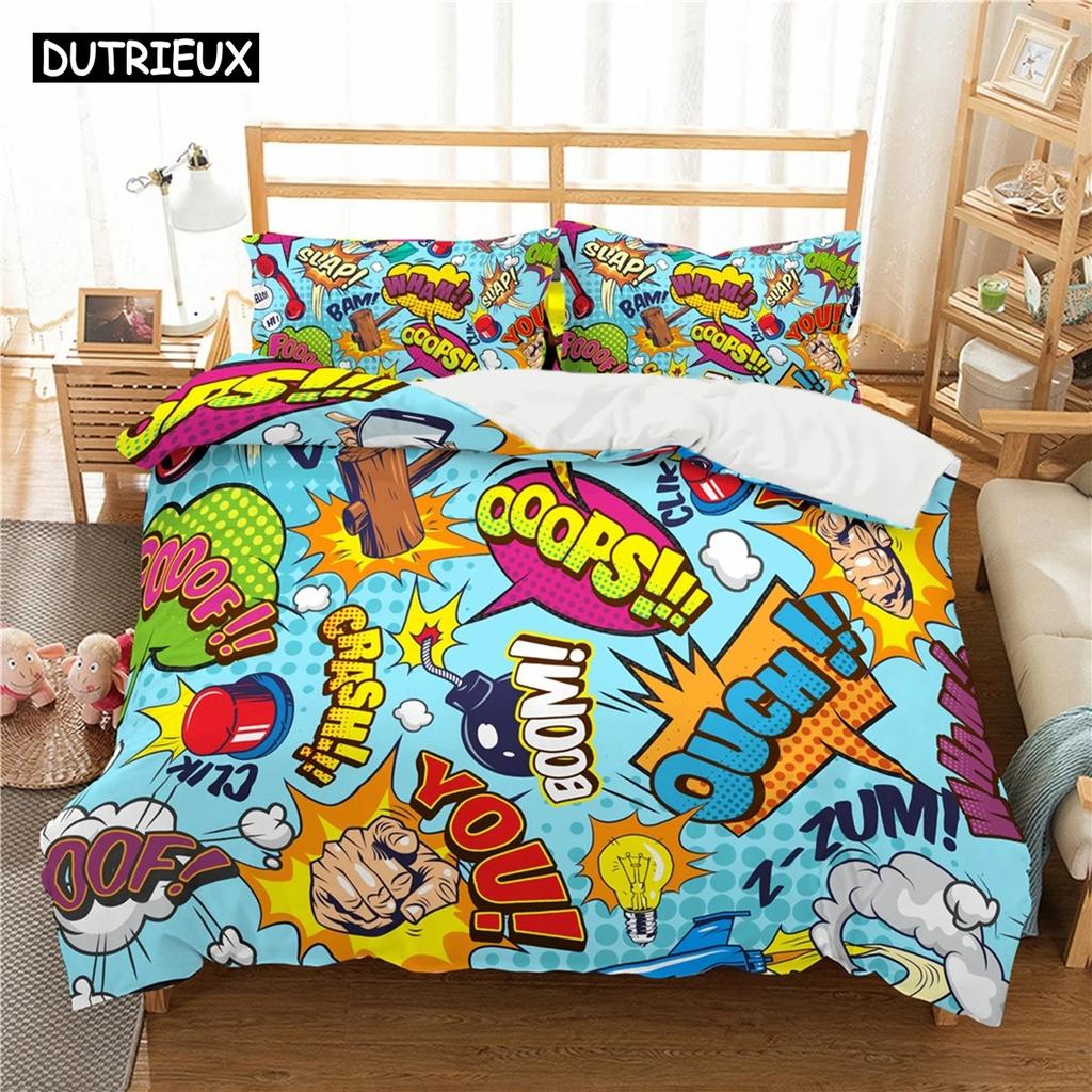 Kreskówkowy Nadruk Graffiti Poliestrowe Zestawy Pościeli Dziecięce Pokrowce Chłopięcy Zestaw Pościeli Dla Nastolatków Zestaw Pościeli King Size