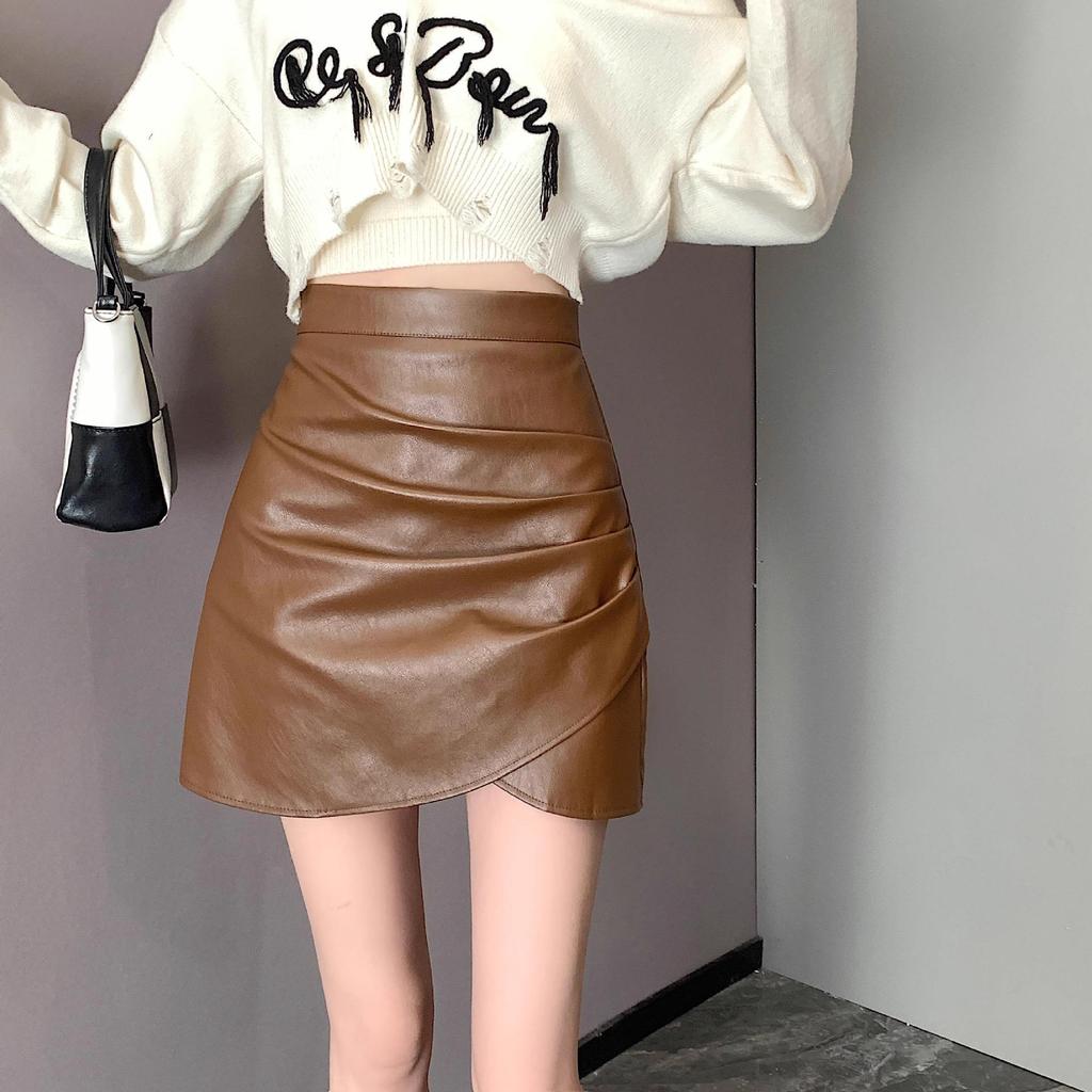 2023 High-Waist Schwarzer Leder A-Linien Rock - Übergröße, Herbst/Winter Mode