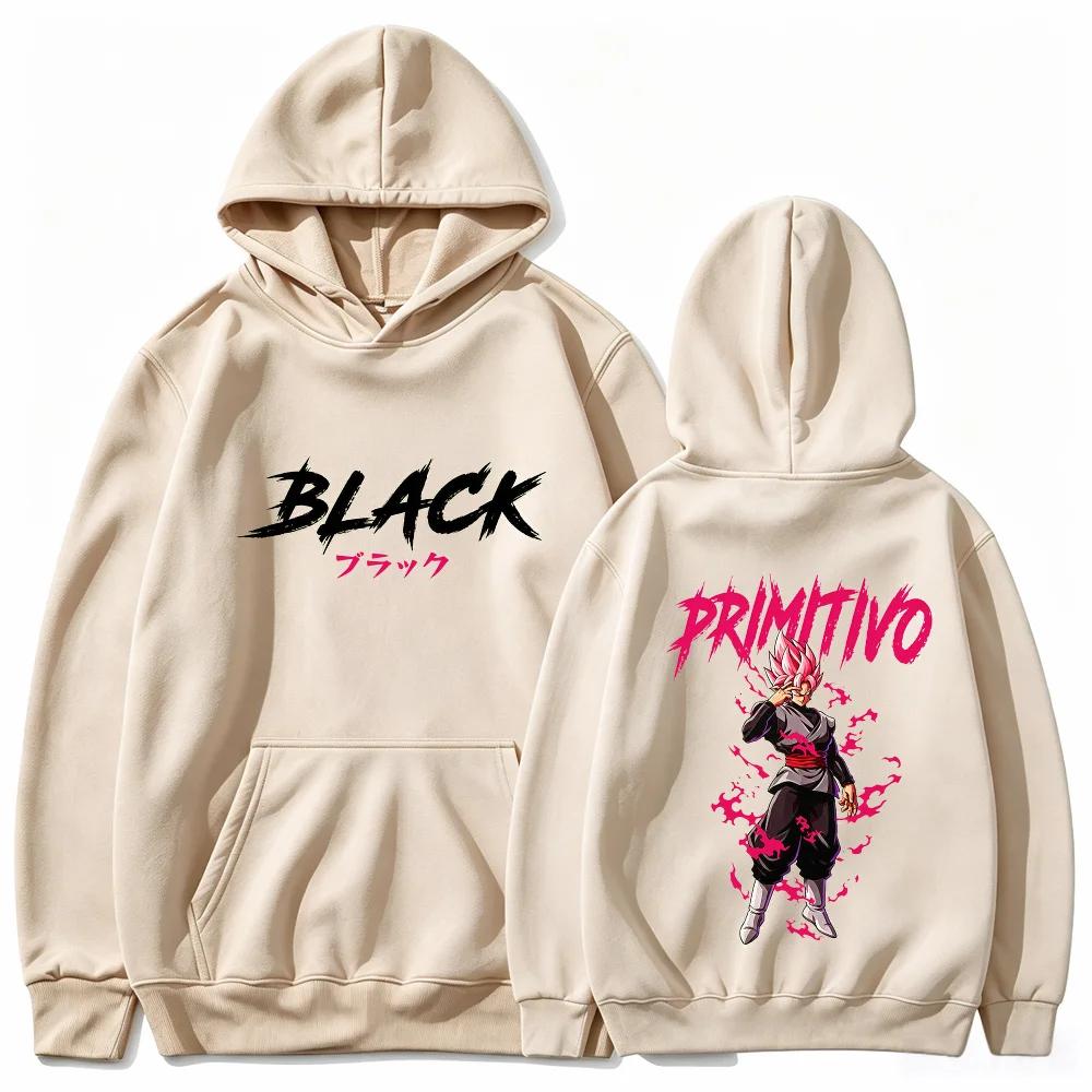 Black Rose Hoodie Goku Dragon Anime Aura Flame Streetwear Aesthetic Pink Black Oversized Casual Sport Sweatshirts
