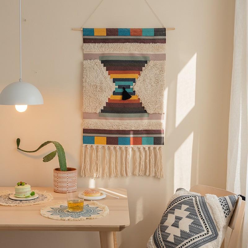 Indian Hand-woven Homestay Fringed Tapestry Decoration Nordic Meter Box Hanging Fabric Background Cloth Bedroom Hanging Cloth