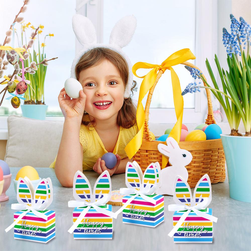 10/20pcs Cute Rainbow Rabbit Ears Paper Cookie Candy Box Happy Easter Day Party Gift Bunny gift Packing Boxes Decoration 2025