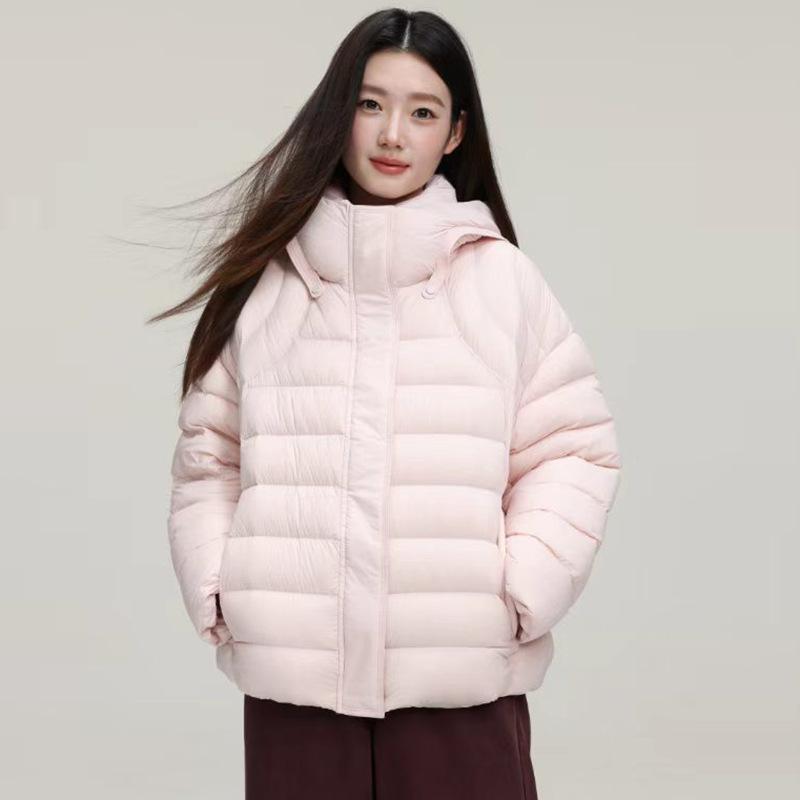 White duck down jacket women's hooded winter fashion ribs thickened small warm bread jacket tide