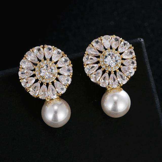 

Emmaya новые модные очаровательные круглые серьги с кубическим цирконом, три цвета на выбор с элегантным жемчугом для женщин, благородный подарок, ювелирные изделия золотой