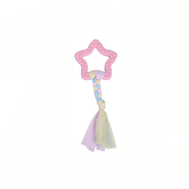 Dog Toy Rubber Spiky Star with Cloth Strips for Interactive Play and Teeth Cleaning