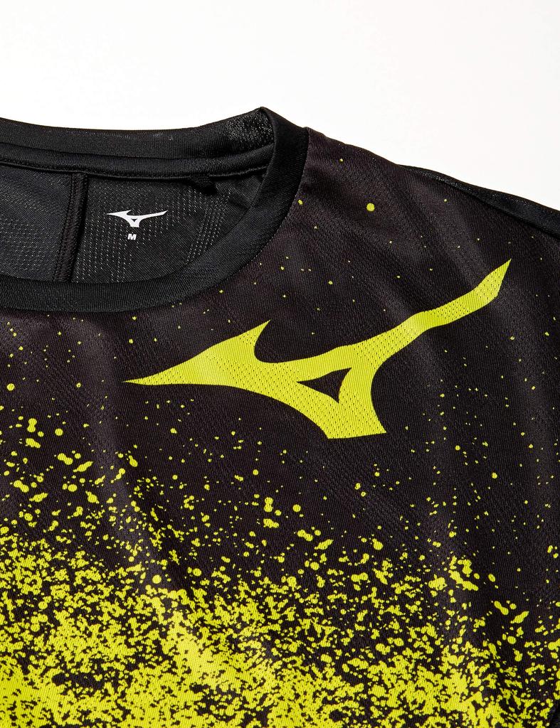 Mizuno Volleyball Practice T-Shirt, Short Sleeve, V2MA0111, Black/Lime, Size 2XL (Equivalent to Japanese Size 3L)