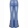 Women's High Waisted Floral Embroidered Flared Jeans Stretchy Slim Fit Vintage Retro Bootcut Full Length Hip Lifting Casual Denim Trousers