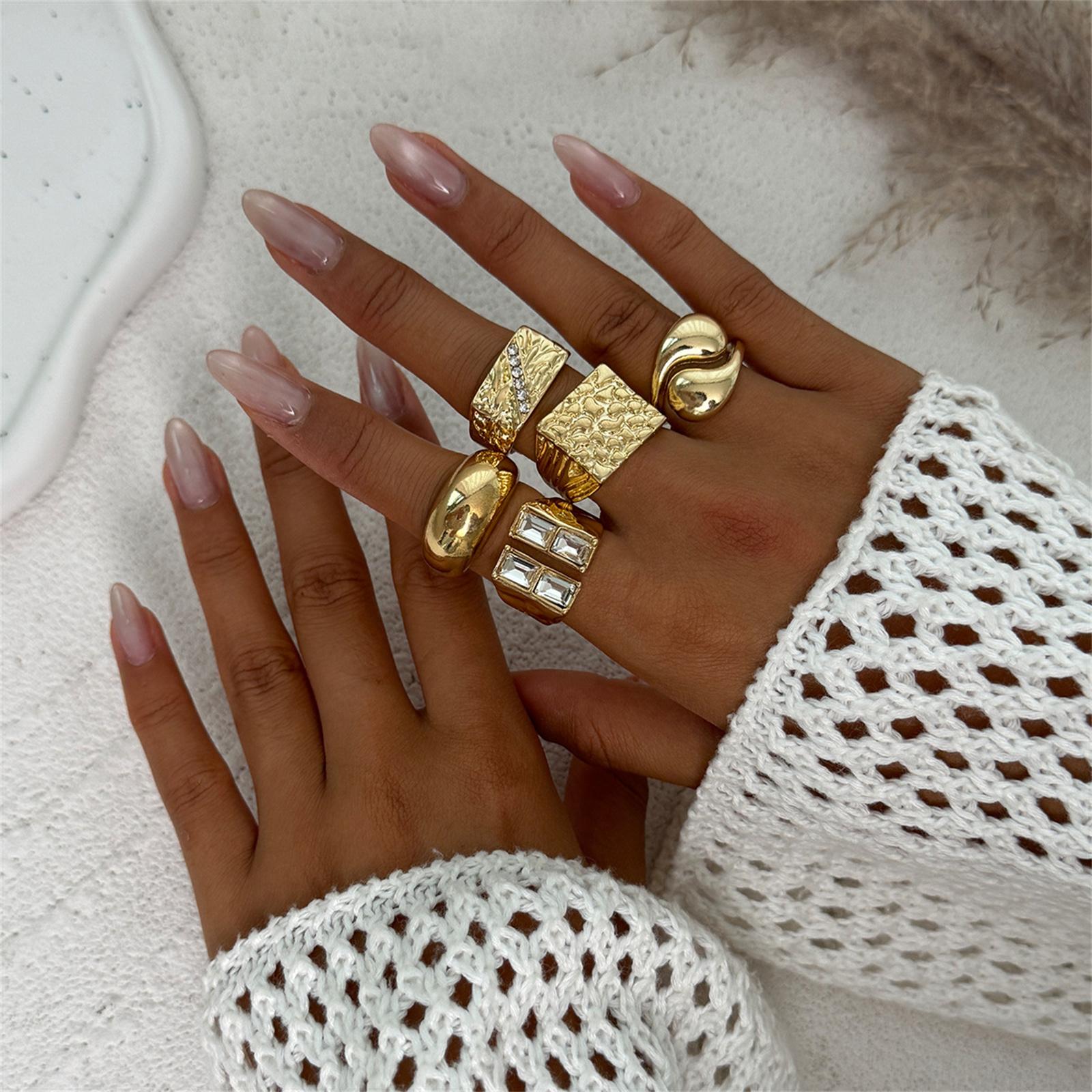 

Sora Tuki Массивные золотые кольца для женщин, не тускнеющие, набор колец с большими драгоценными камнями, регулируемые толстые кольца-заявления one size