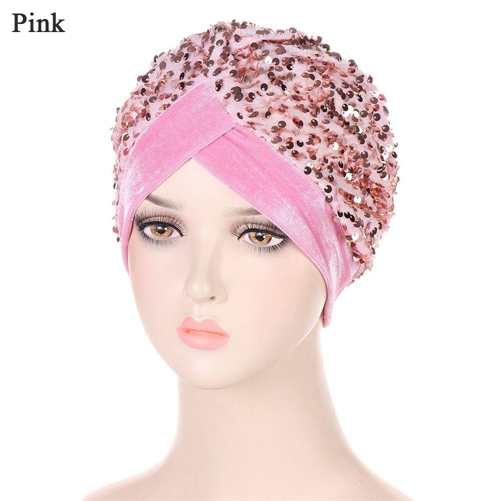 Stretchy Headscarf Glitter Sequins Turban Hat Hijab Chemo Cap Head Wraps Muslims Bonnet