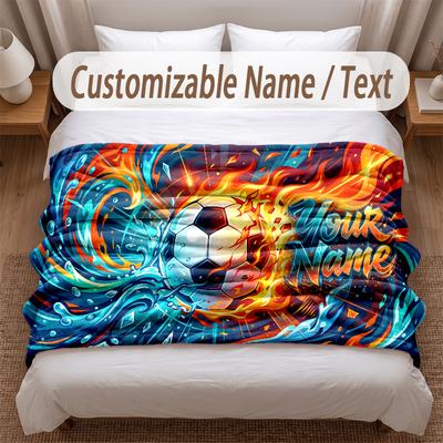 Couverture Douce Thème Football Personnalisée Nom Personnalisé Impression Texte Couverture Chaude Décoration Canapé Maison Chambre à Coucher