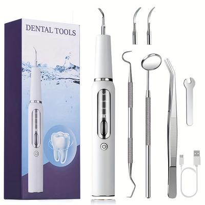 Elektrischer Zahnreiniger, elektrischer Zahnreiniger mit LED-Licht, 3 Modi, wiederaufladbares Zahnreinigungsset mit Dentalwerkzeugen, 2 austauschbare Köpfe