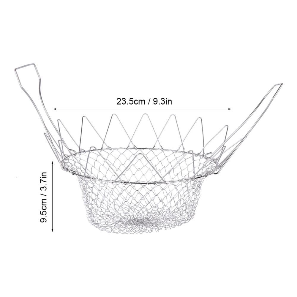 Silver Deep Fry Basket Foldable Design Fry Basket  Frying Foods Washing Fruits Boiling