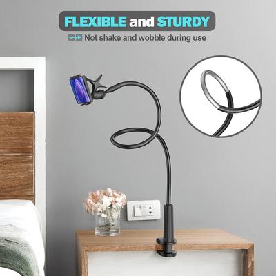 Gooseneck Phone Holder for Bed, Flexible Lazy Arm Cell Phone Holder 360 Adjustable Clamp Bracket Mount Desk for iPhone 14 Pro Max Plus 13 12 Pro Max