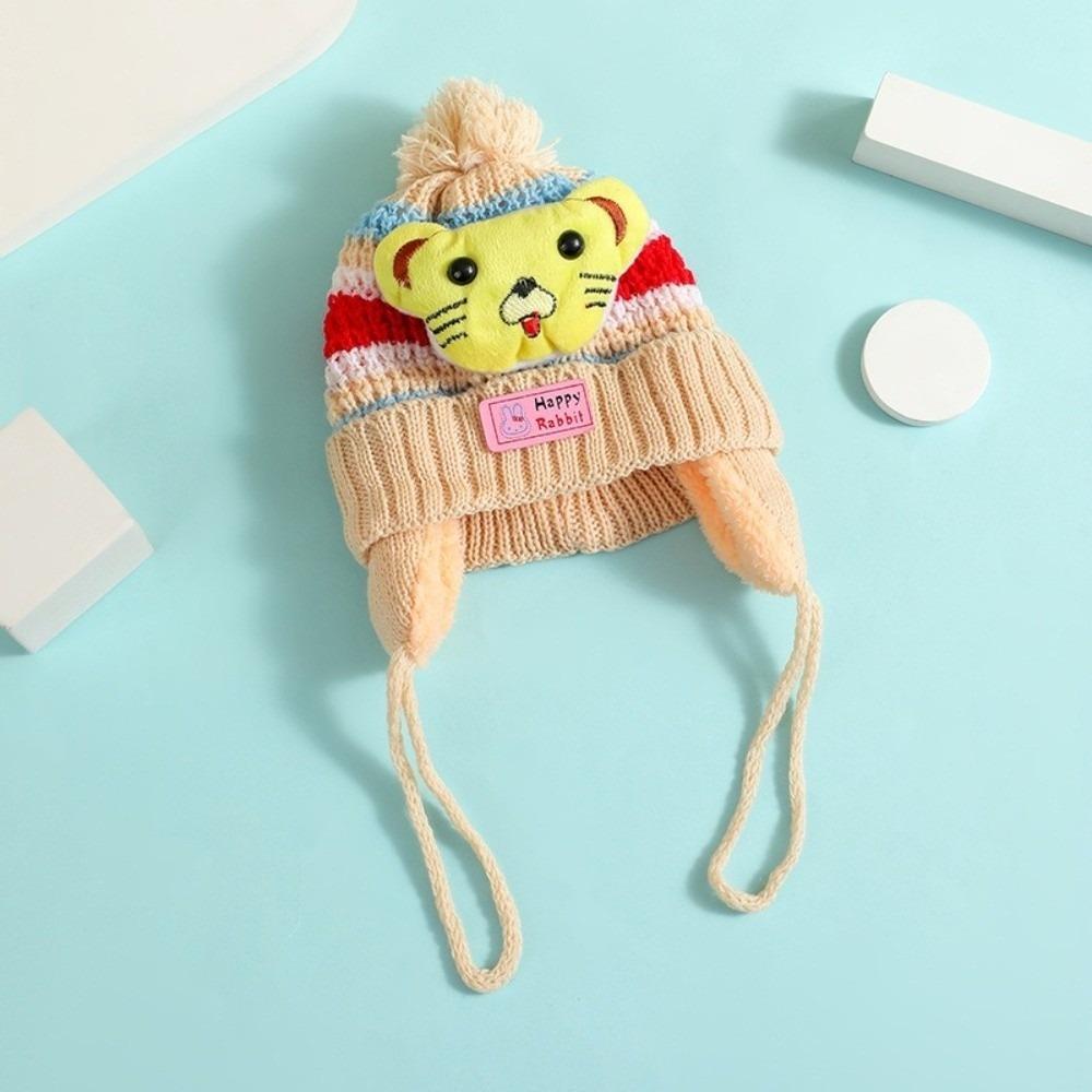 

Cartoon Pullover Cap Tiger Beanie Hat New Knitted Hat for 1-6Y бежевий