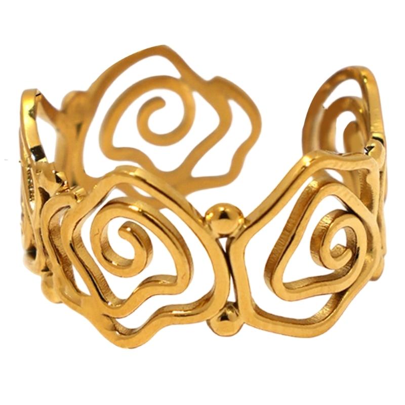 Elegant Swirl Designs 18K Gold Plated Stainless Steel Ring Jewelry For Women Accessory Finger Accessories