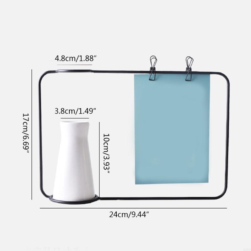 62KD Nordic Wrought Iron Photo Frame with Vase Ornament for Home Tabletop Decoration