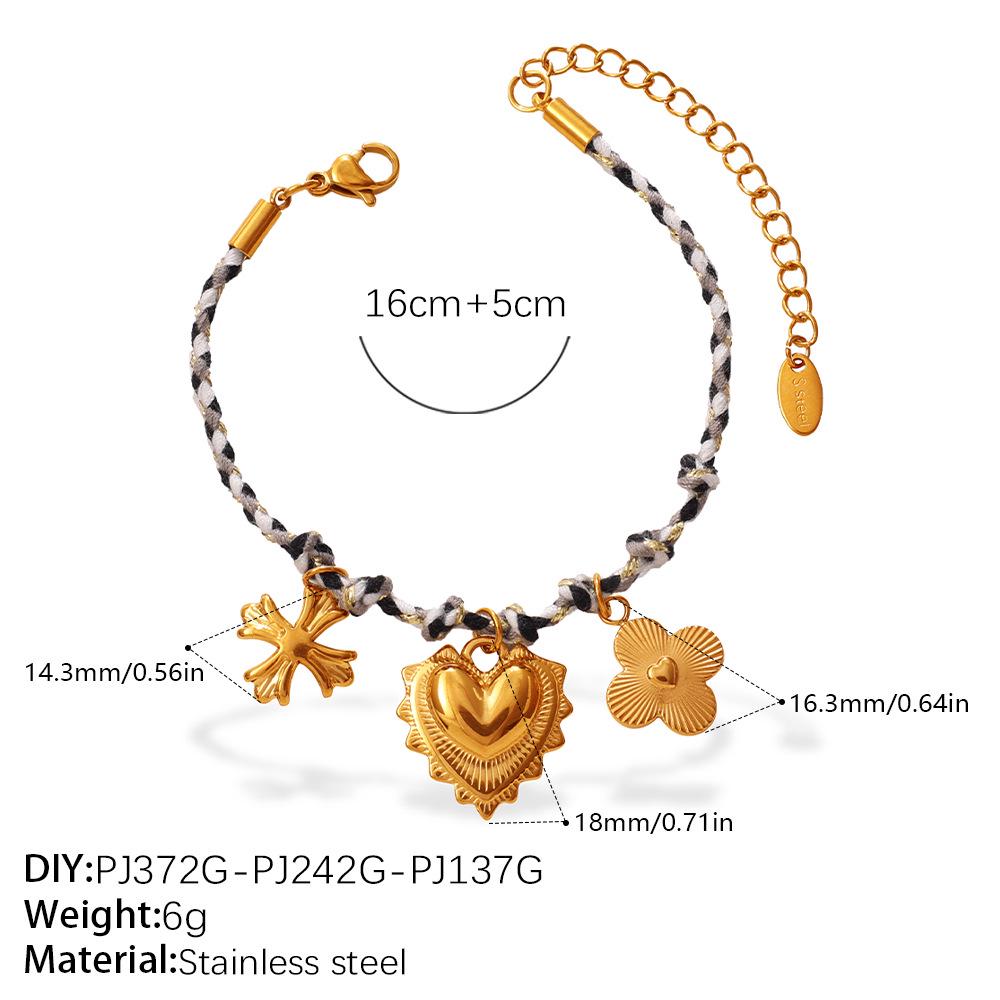 European-American Geometric Woven Rope Jewelry Set: Natural Stone Bracelet & Necklace