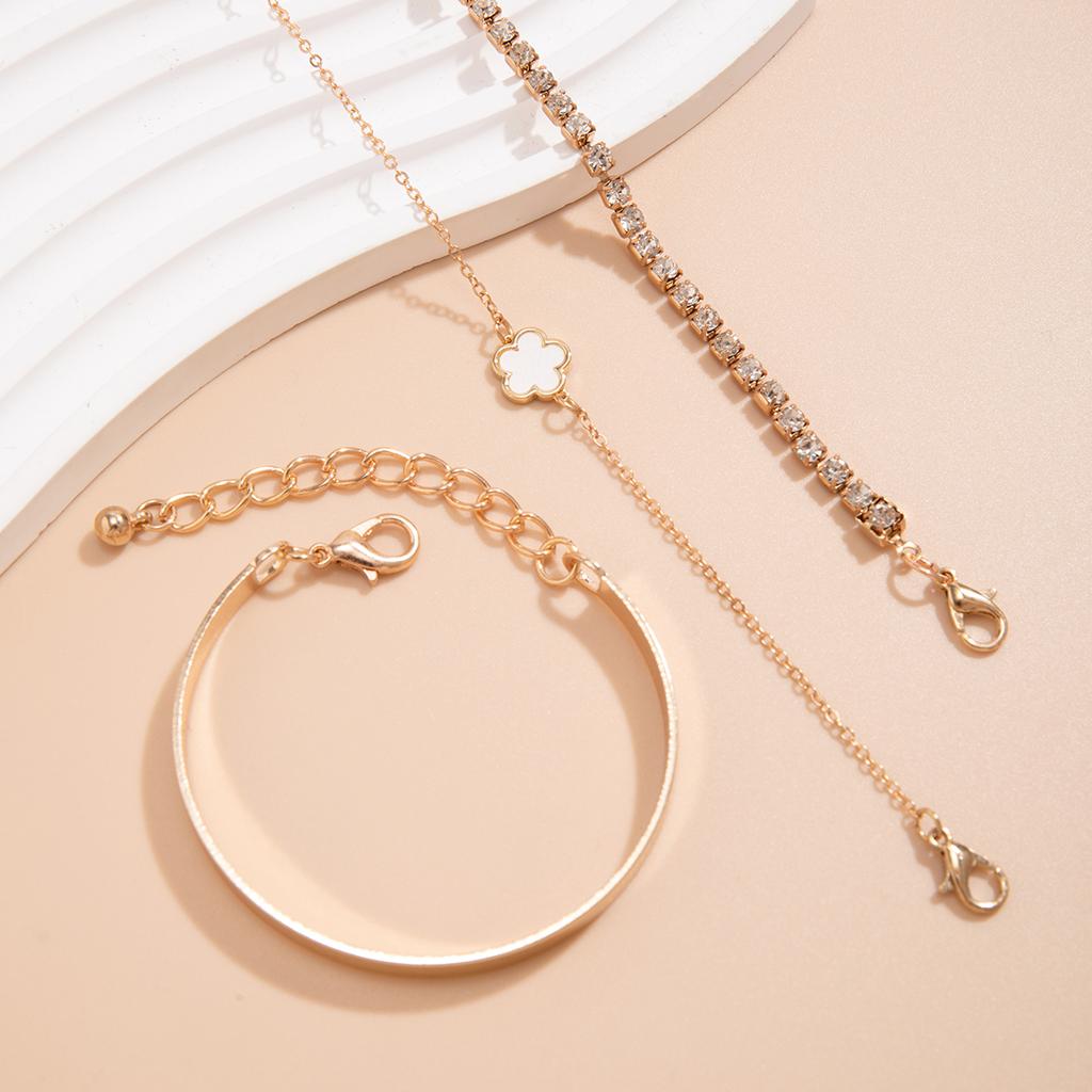 3Pcs/Set Hip Hop Retro Sparking Rhinestone Chain Bracelet for Women Minimalist Geometry Flower Bangles Trend Girls Jewelry Gifts