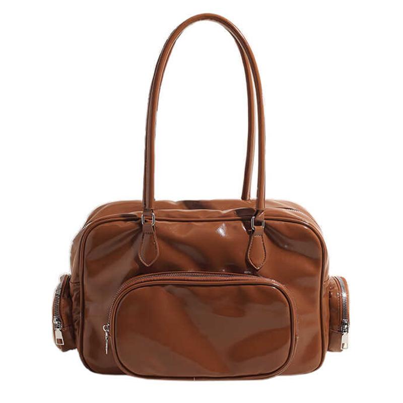 Retro Shoulder Bags For Women Trendy Pu Leather Multiple Pockets Female Tote Bag  New Solid Large Capacity Commuter Handbags
