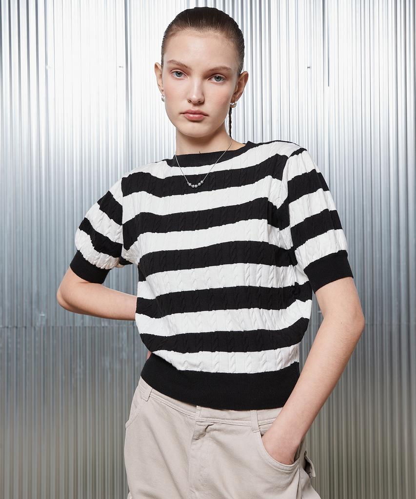 LARTIGENT L2 Stripe Short Sleeve Knit(Black)