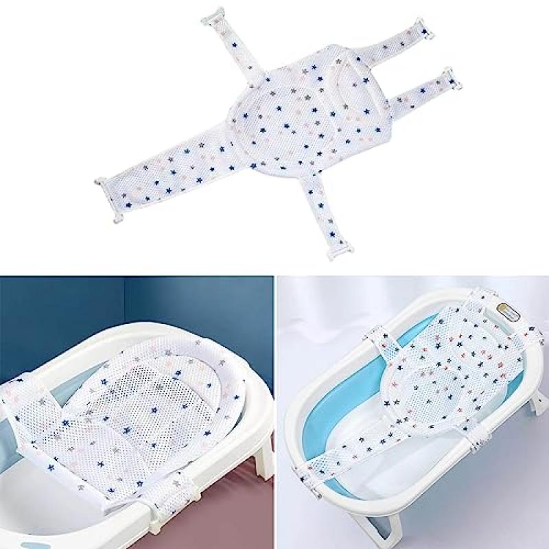 Baby Bath Seat Net, Breathable Newborn Bathtub Mesh Mat, Portable Shower Net for 0-18 Months Infants, Bathtub Safety Net