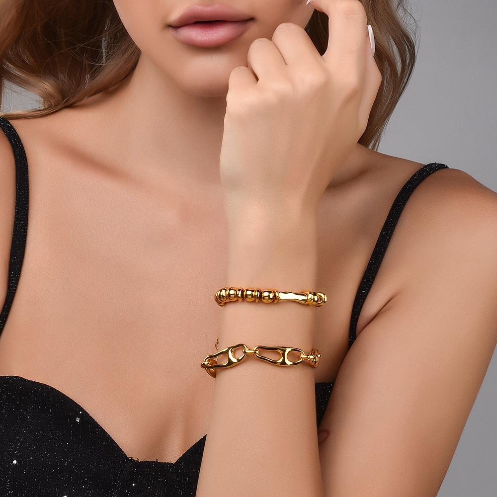 Spain Dy Handmade Beaded Bracelet Stainless Steel Accessories Peach Heart Small Lock Bracelet Simple Solid Bead Bracelet