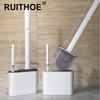 Wall Hanging Toilet Brush with Holder Long Handled Silicone Toilet Brush Soft Bristles WC Cleaning Brush Bathroom Accessories