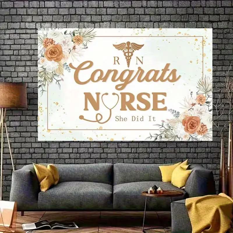 

2D Congrats Nurse Tapestry Medical Symbol Graduation Party Background Cloth 47.2x31.5inch/120*80cm