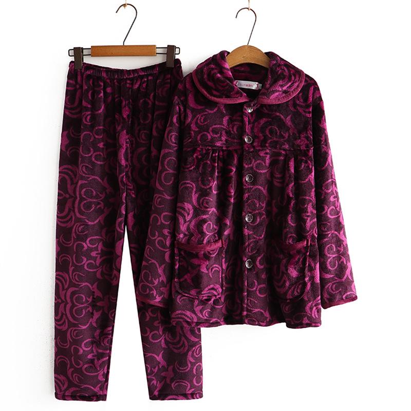 Women's Winter Warm Flannel Pajamas Set for Middle-Aged and Elderly - Cozy Granny Home Wear for Autumn and Winter
