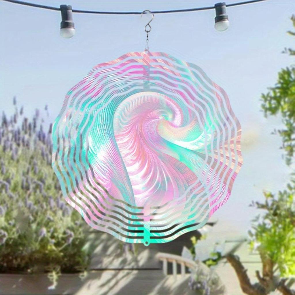 10 Inch Hanging Wind Spinner with Wave Design 360 Degree Rotating Hook Metal Rustic Style for Garden Balcony Decor No Battery Needed
