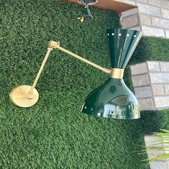 Set of 2 Green Diabolo Wall Sconces Mid Century Modern Brass Wall Lights Fixtures Retro Bedroom, Studyroom, Home, Office