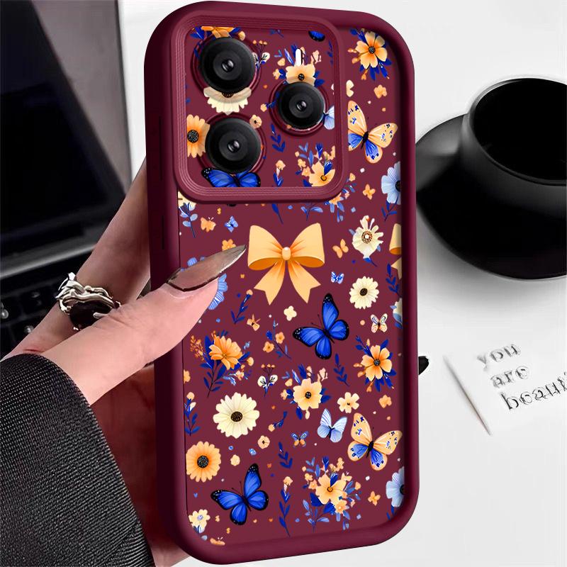 Blue Butterfly Floral Pattern Case For Xiaomi 14T 13T 11T Pro Funda Redmi Note 14 13 Pro 5G 4G 12 11 Shockproof Bumper Silicone Cover