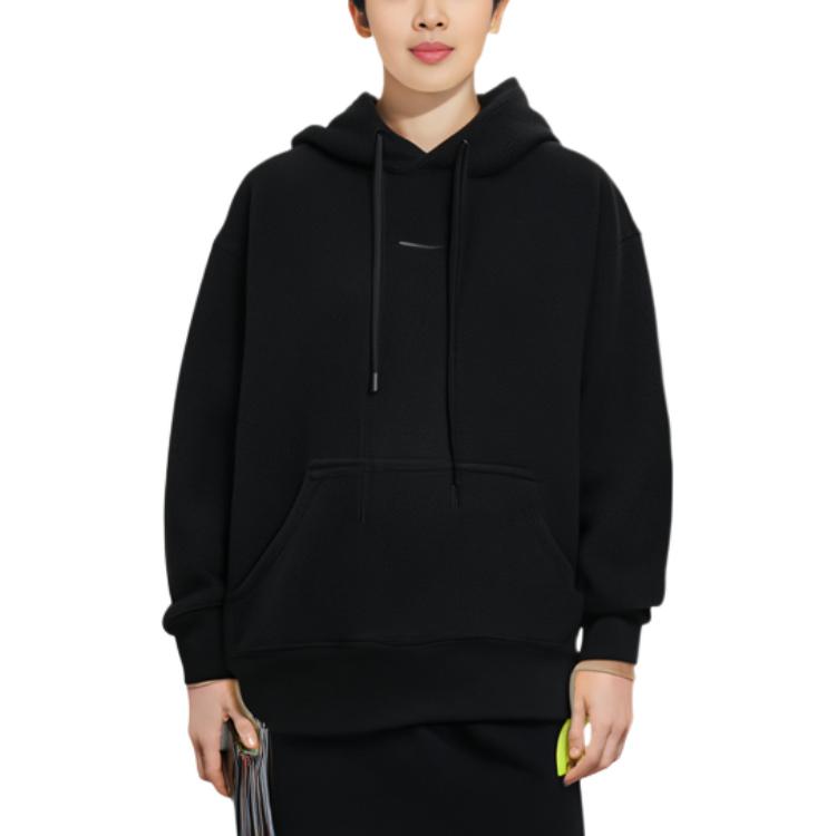 Nike Solid Color Sports Casual Hoodie With Sherpa Fleece Long Sleeve Women Tops Black DQ6841-010