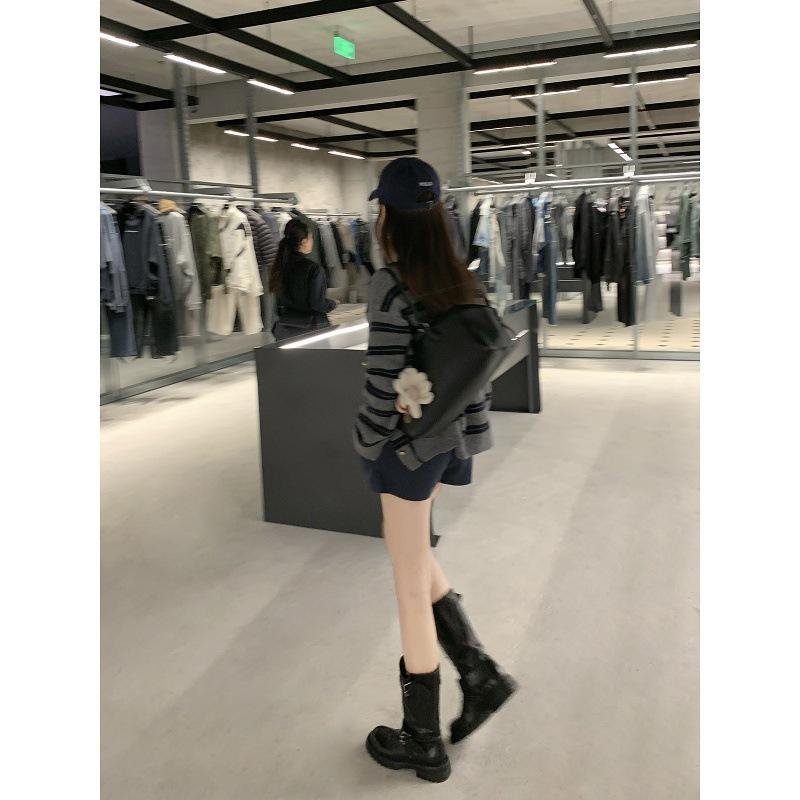 Cowhide grape ma medium boots washed horse leather Kusa round head buckle with thick-soled knight boots women's slim locomotive boots