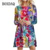 Tie Dye Gradient Print Dress Women Plant Flowers Long Sleeve Loose Dress Autumn Winter Casual Oversized Clothing Female Vestidos