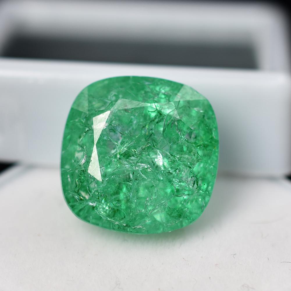 12.40 Ct Square Cushion Natural Green Emerald A++ Certified Loose Gemstone